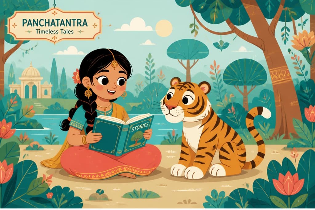 Indian children listening to folk tales and Panchatantra stories